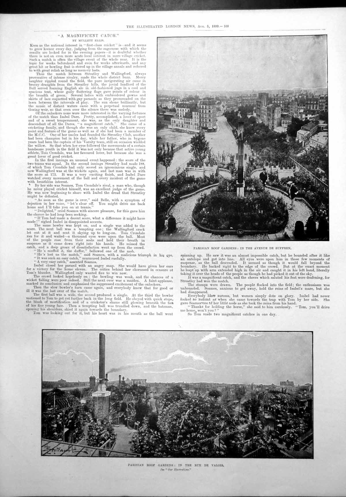 Antique Old Print Parisian RoGardens Rue Valois Avenue Suffren Gen Cotton1899