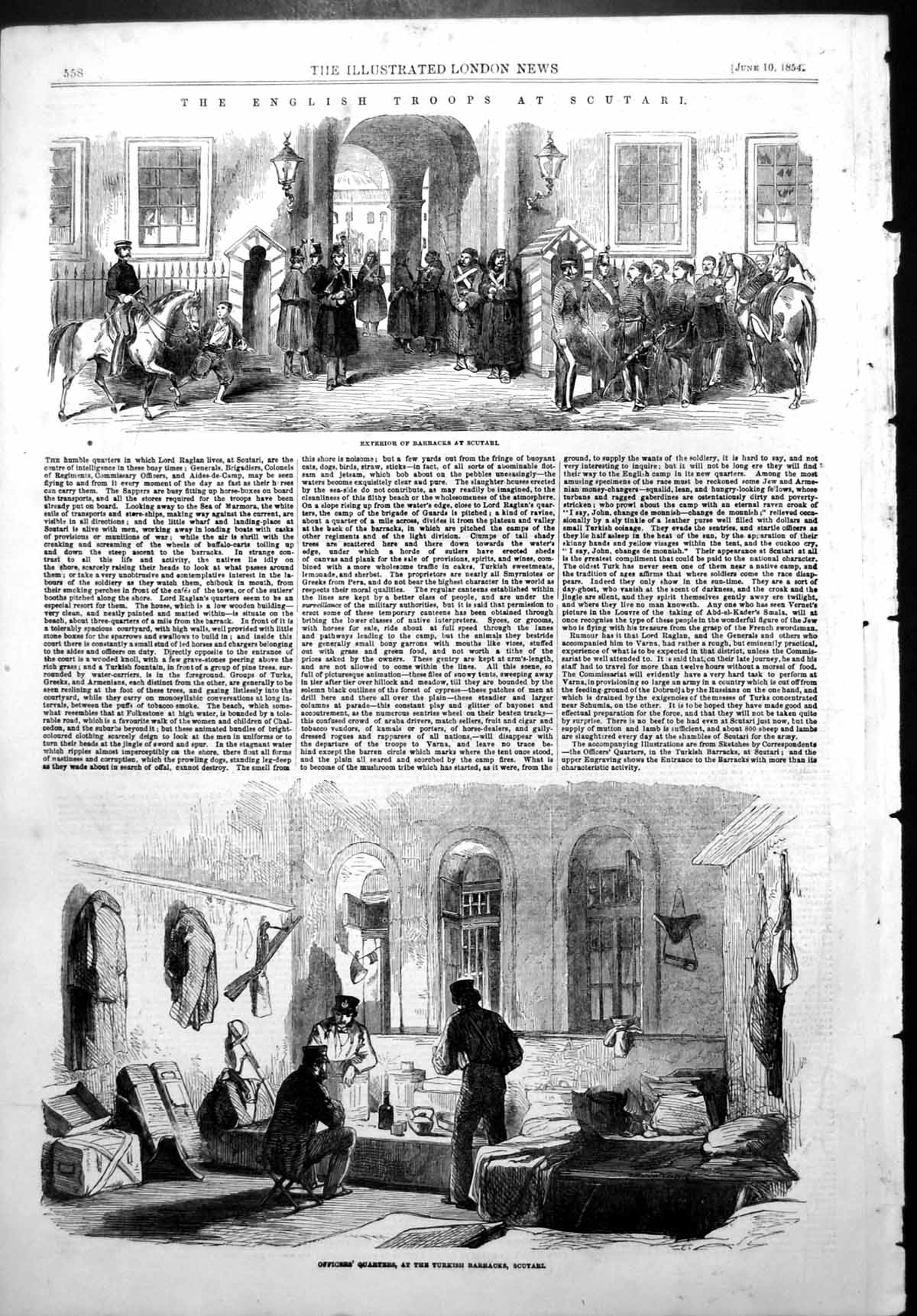 Old Print English Troops Scutari Magellan Sidon Attacking Kustengeh 1854 19th