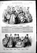 Antique Old Print European Quails Ball French Embassy Costumes Bonnets 1854