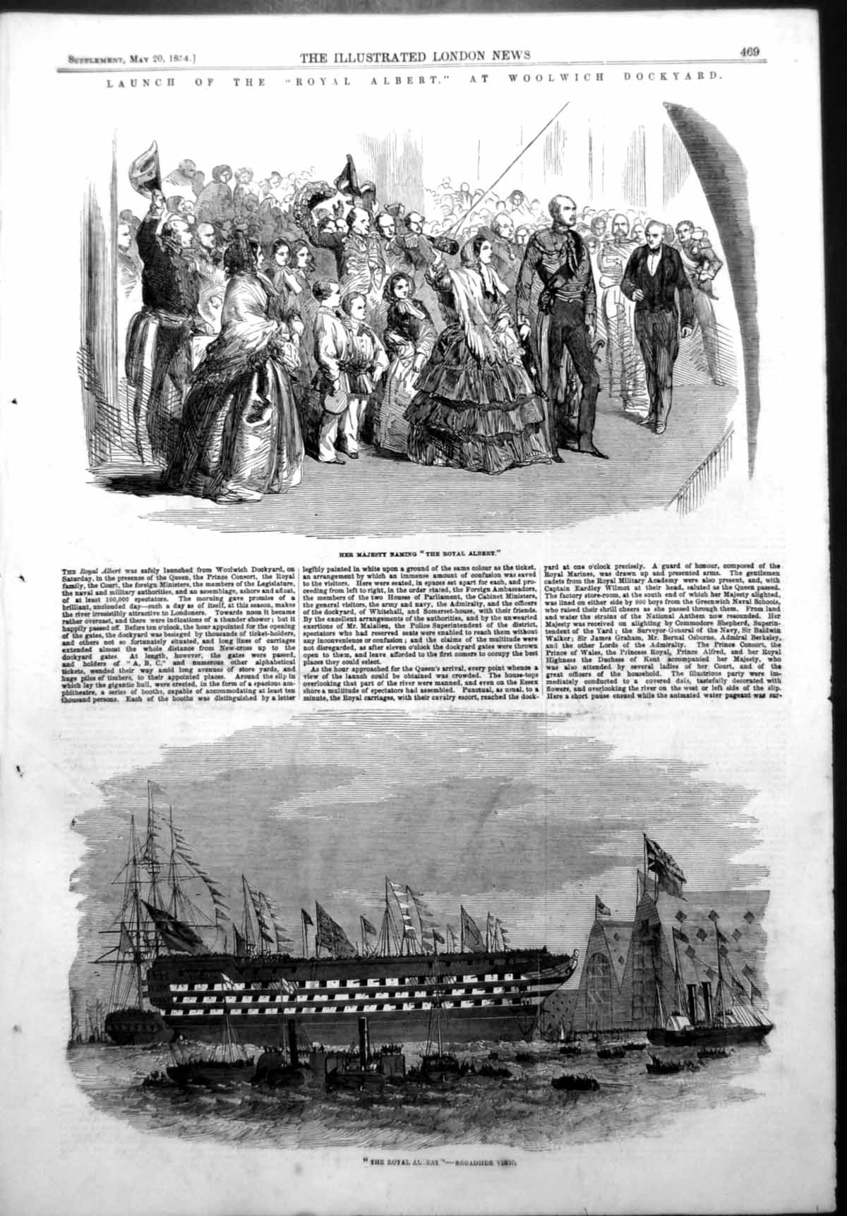 Antique Old Print Church Chrysostom Everton Launch Royal Albert Woolwich 1854