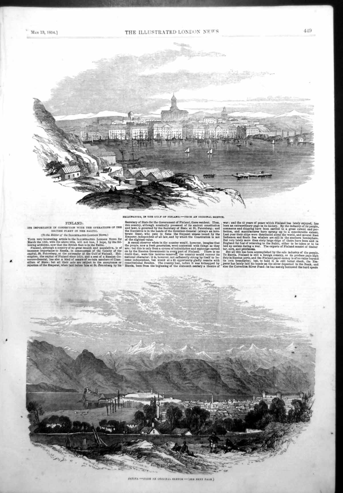 Antique Old Print Chatburn Church Lightning Janina Helsingfors Finland 1854