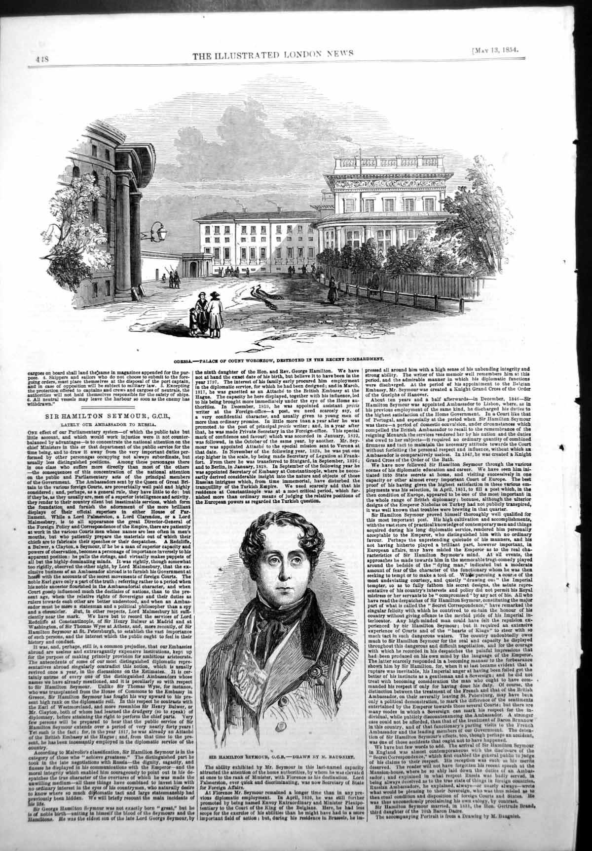 Antique Old Print Coast Nice Antibes Sir Hamilton Seymour Odessa Palace 1854