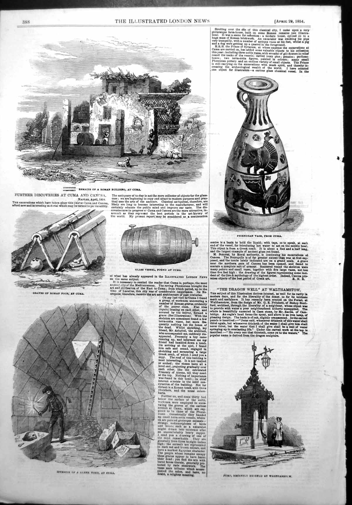 Antique Old Print Map Sveaborg Discoveries Cuma Canosa Roman Building 1854 19th