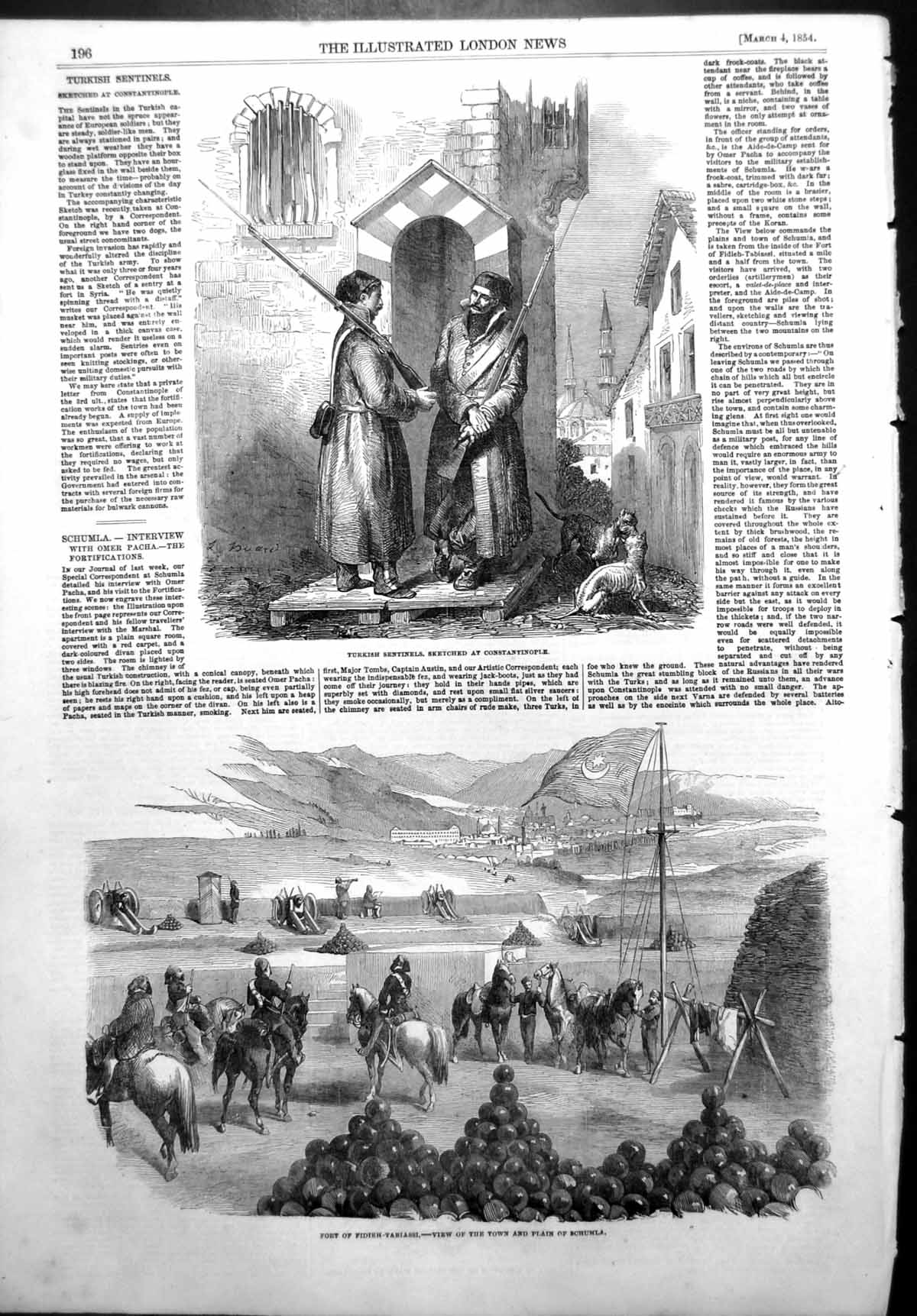Old Print Fall Wall Edinburgh Fort Fidieh Tabiassi Turkish Sentinels 1854 19th