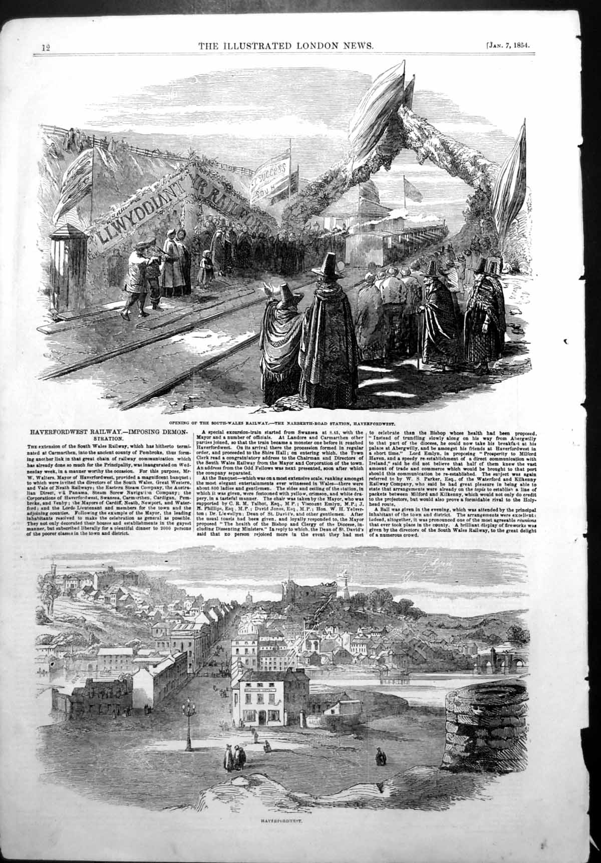 Old Antique Print Haverfordwest Railway Festival Bath Grammar School 1854 19th