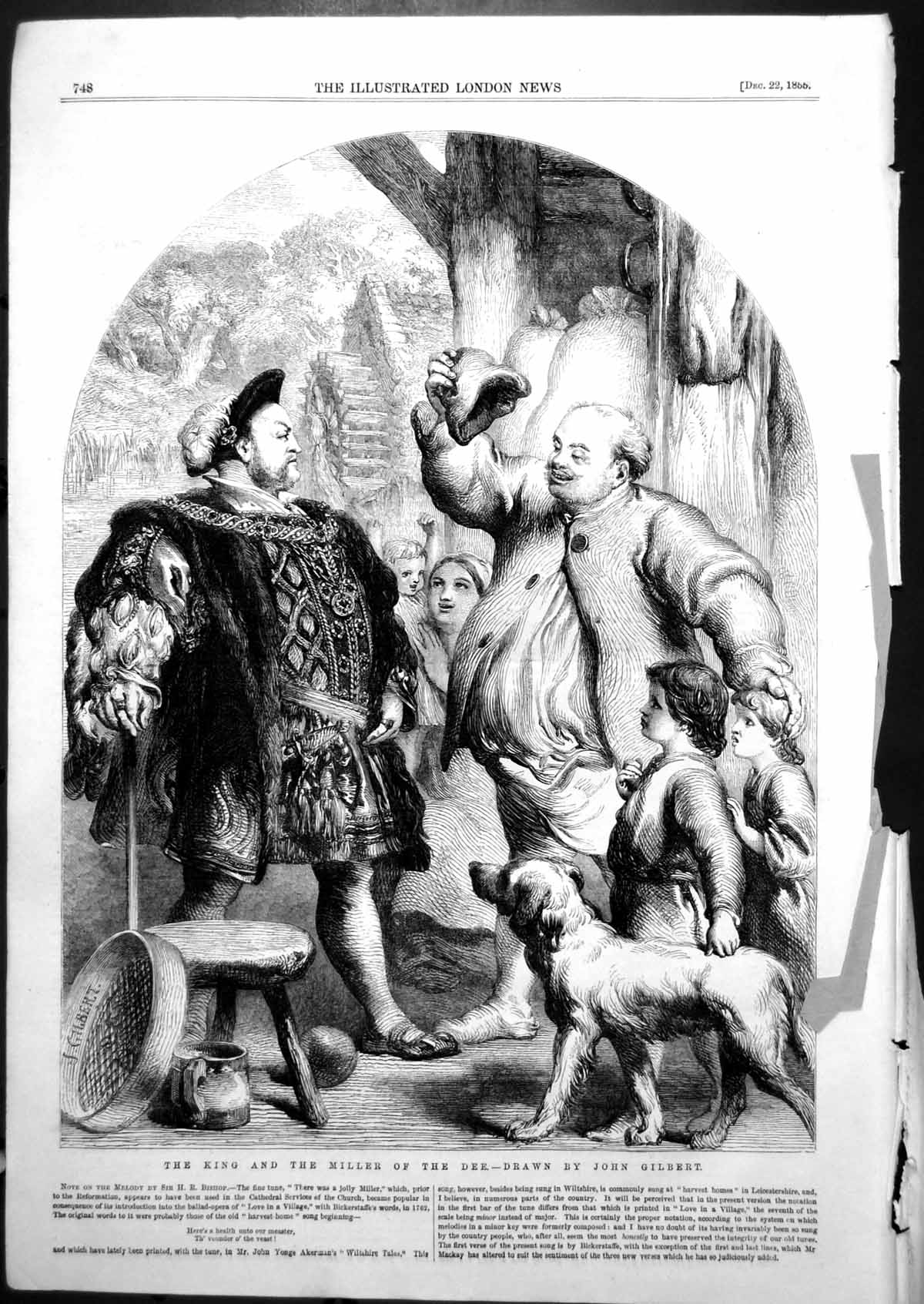 Original Old Antique Print King Miller Dee Drawn John Gilbert Children Dog 1855