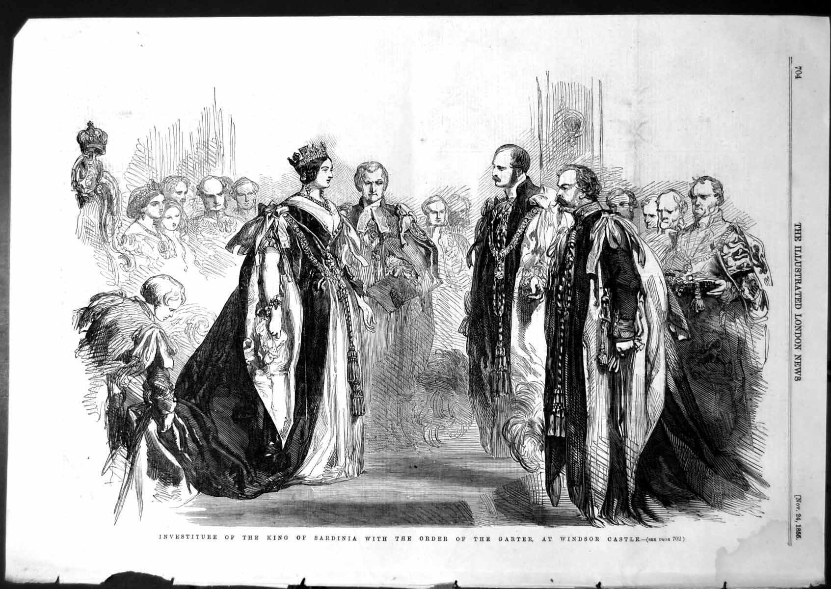 Antique Old Print Investiture King Sardinia Order Garter Windsor Castle 1855