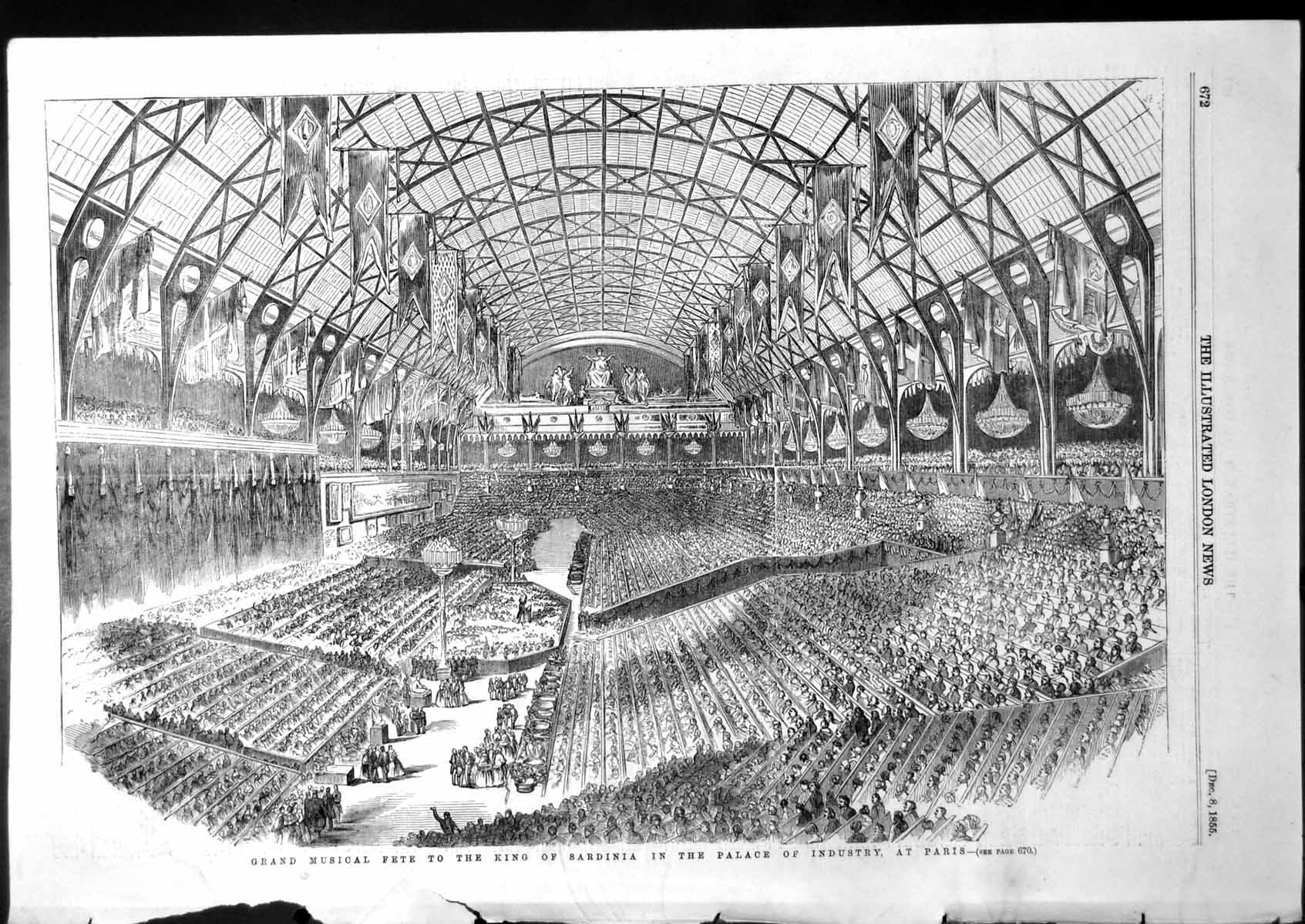 Antique Old Print Grand Musical Fete King Sardinia Palace Industry Paris 1855