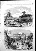 Antique Old Print Nepaul Temple Sru Khrishna Coosain-Than Highest Peak 1855