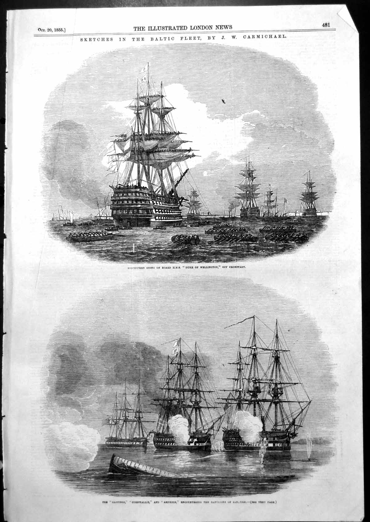 Antique Print Baltic Fleet Dulke Wellington Cronstadt Hastings Amphion 1855