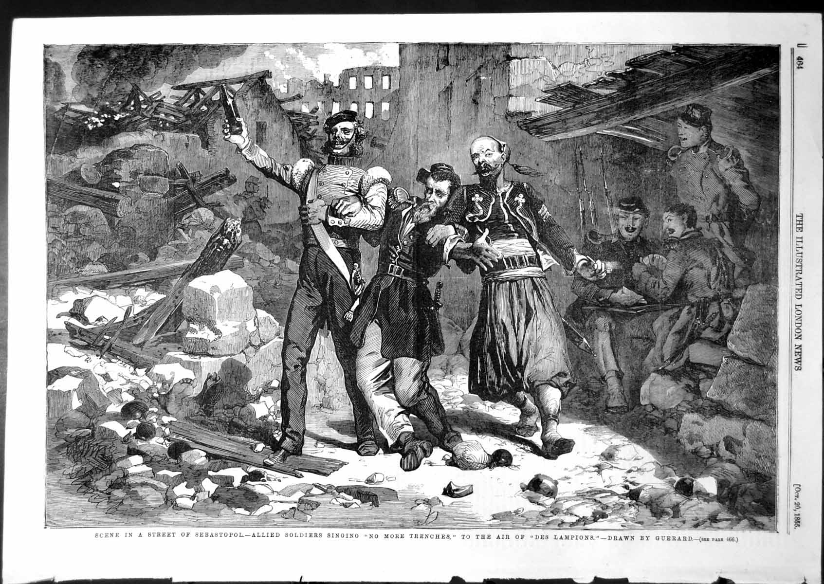 Antique Print Street Sebastopol Allied Siers Singing No More Trenches 1855 19th