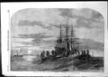Original Old Antique Print Sketch Baltic Sea French Funeral At Sea 1855 19th