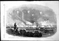 Original Old Antique Print Bombardment Sveaborg Burning 60 Gun Boat Sheds 1855