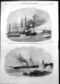 Antique Old Print Admiral Dundas Merlin Sveaborg Attack Frederickshamm 1855