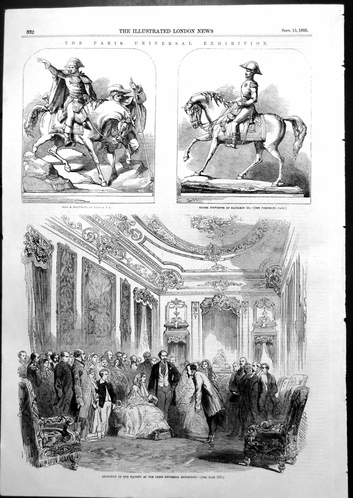 Antique Print Paris Universal Exhibition Statuette Napoleon Reception 1855 19th