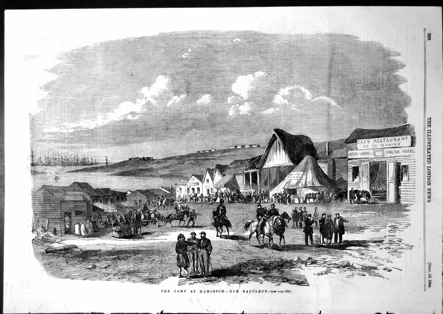 Antique Print Camp Kamiesch Rue Napoleon Cafe Restaurant English Hotel 1855