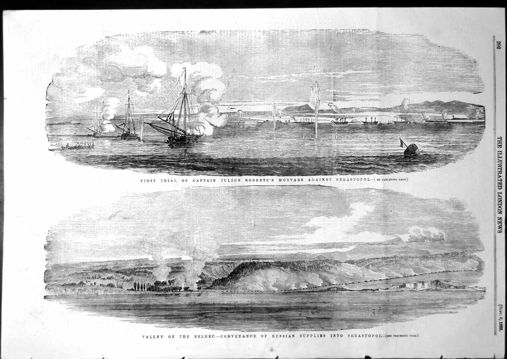 Old Print Capt Julius Roberts Mortar Valley Belbec Supplies Russians 1855 19th