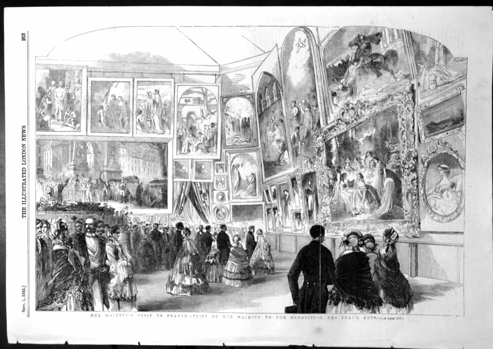 Antique Old Print Queens Visit France Visit Exposition Des Deaux Arts 1855 19th