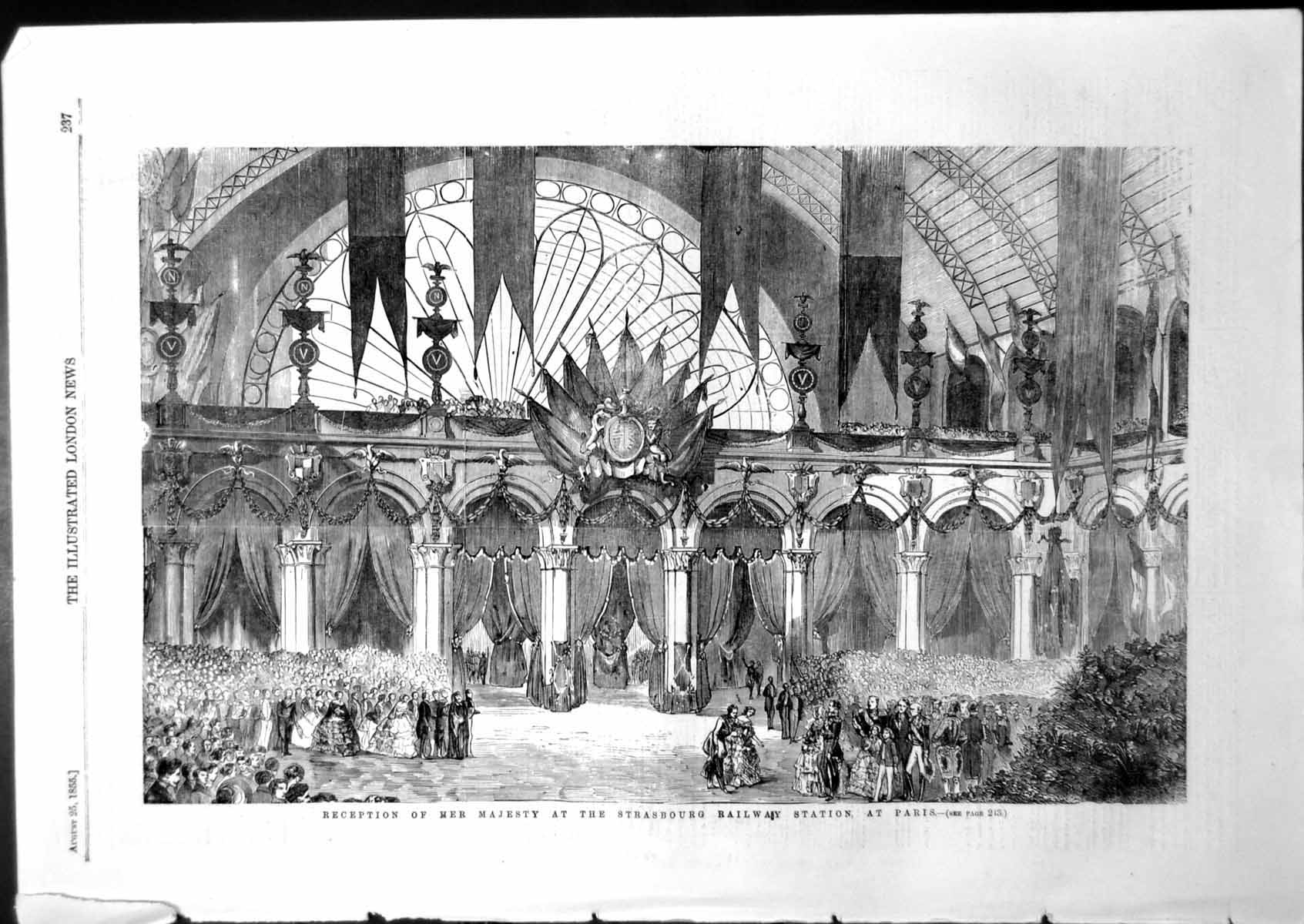 Old Antique Print Reception Queen Strasbourg Railway Station Paris 1855 19th