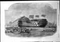 Original Old Antique Print Launch Queen Three Deck Marlborough Portsmouth 1855