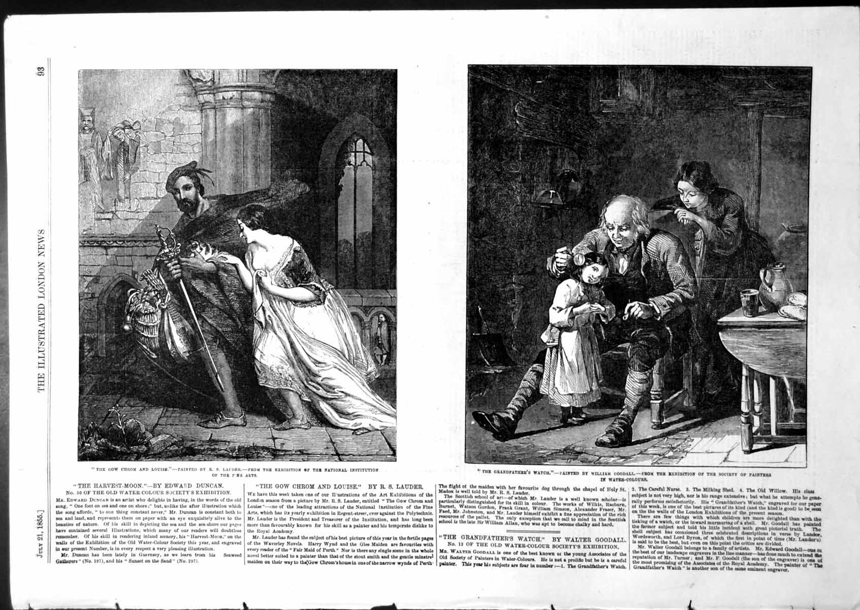 Antique Old Print Gow Chrom Louise Rs Lauder Grandfathers Watch Goodall 1855
