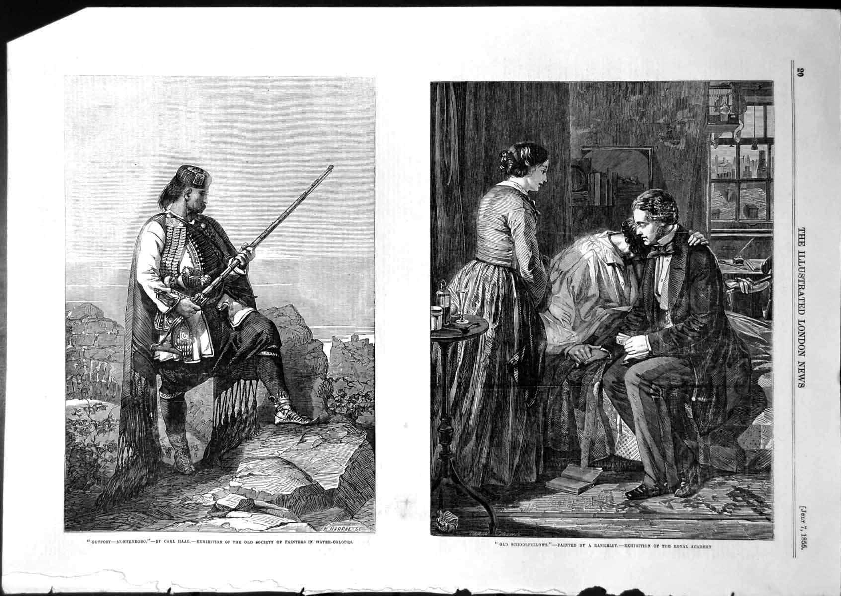 Old Antique Print Outpost Montenegro Carl Haag Schoolfellows Rankeley1855 19th
