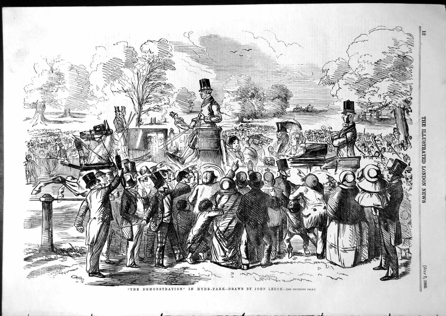 Antique Old Print Demonstration Hyde Park Masses Denizens Lambeth Brill 1855