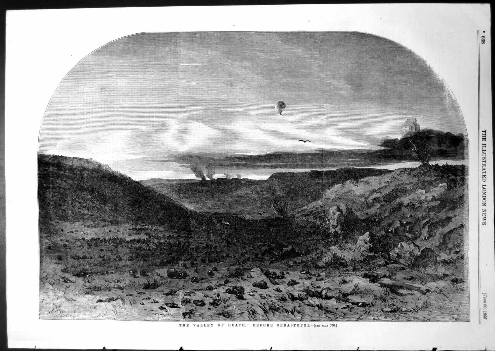 Old Antique Print Valley Death Before Sebastopol Shots Shells Ravine 1855 19th