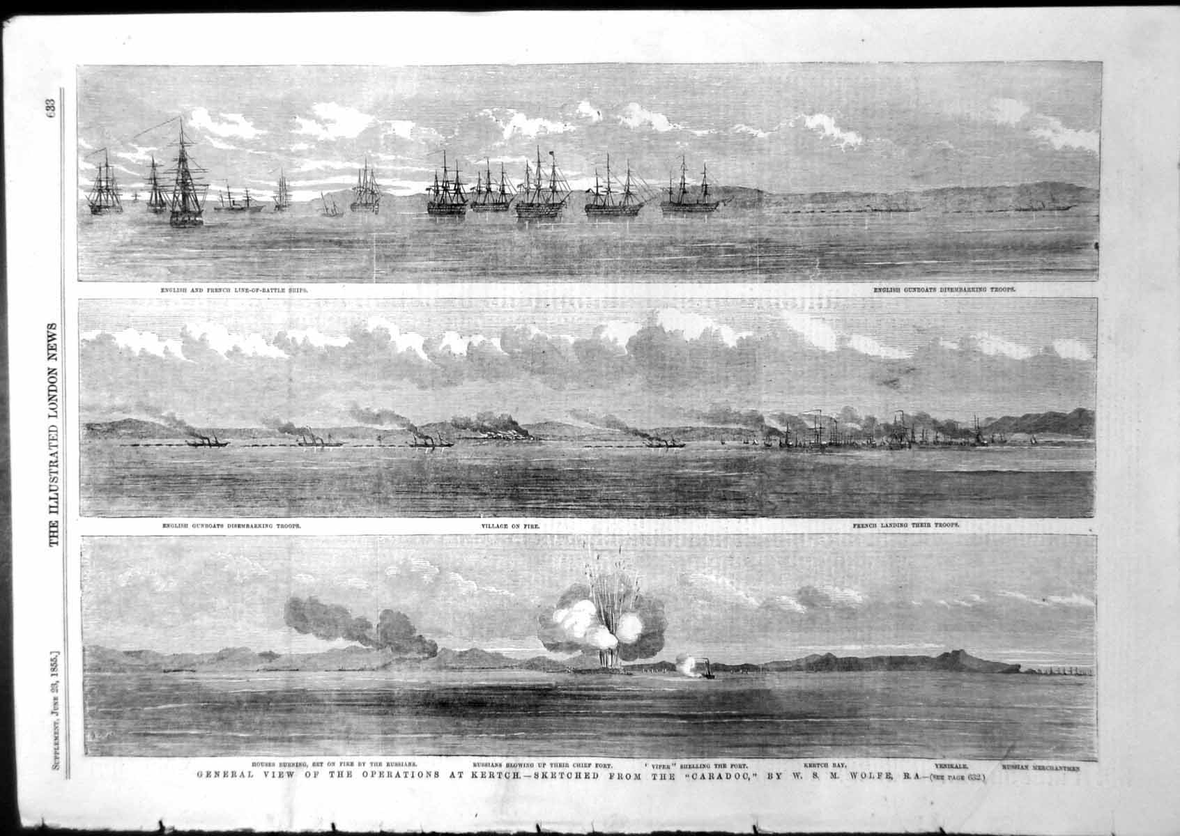 Antique Old Print Operations Kertch Caradoc W Wolfe English Gun Boats 1855 19th