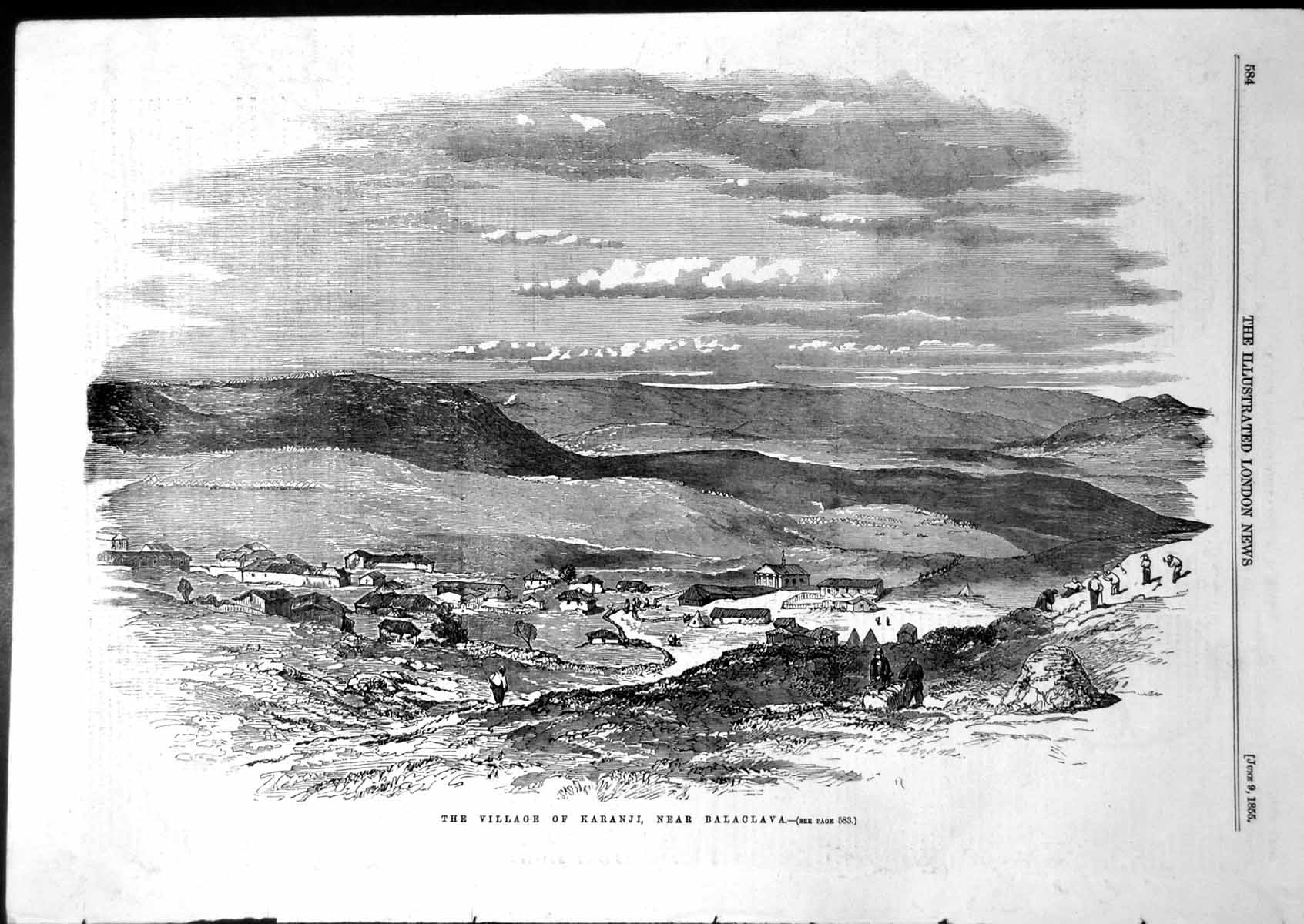 Old Print Village Karanji Near Balaclava Occupied Transport Service 1855 19th