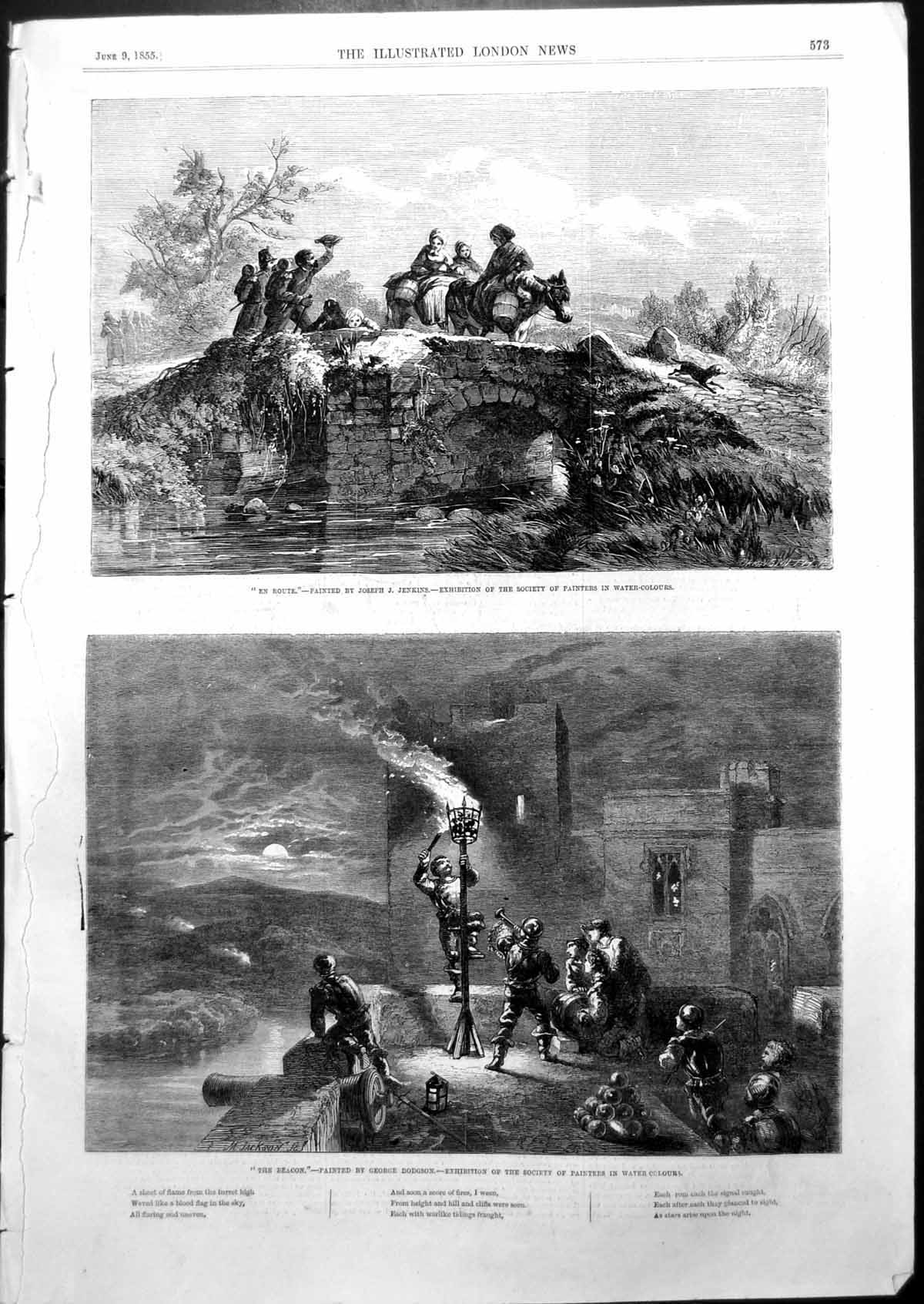 Original Old Antique Print En Route Joseph Jenkins Beacon George Dodgson 1855