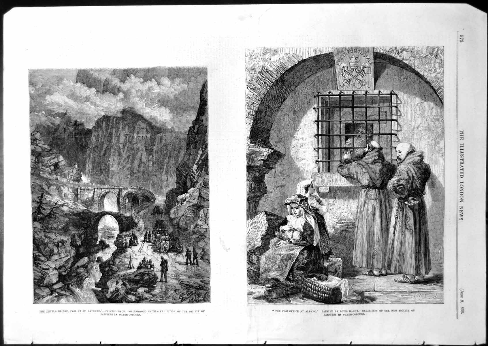 Antique Print Devils Bridge Pass St Gothard Post Office Albano L Haghe 1855