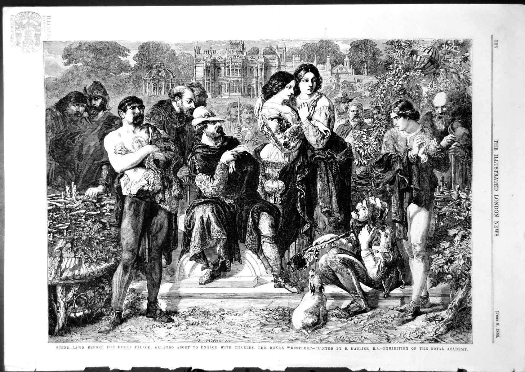 Antique Print Lawn Dukes Palace Orlando Engage Charles Dukes Wrestler 1855 19th
