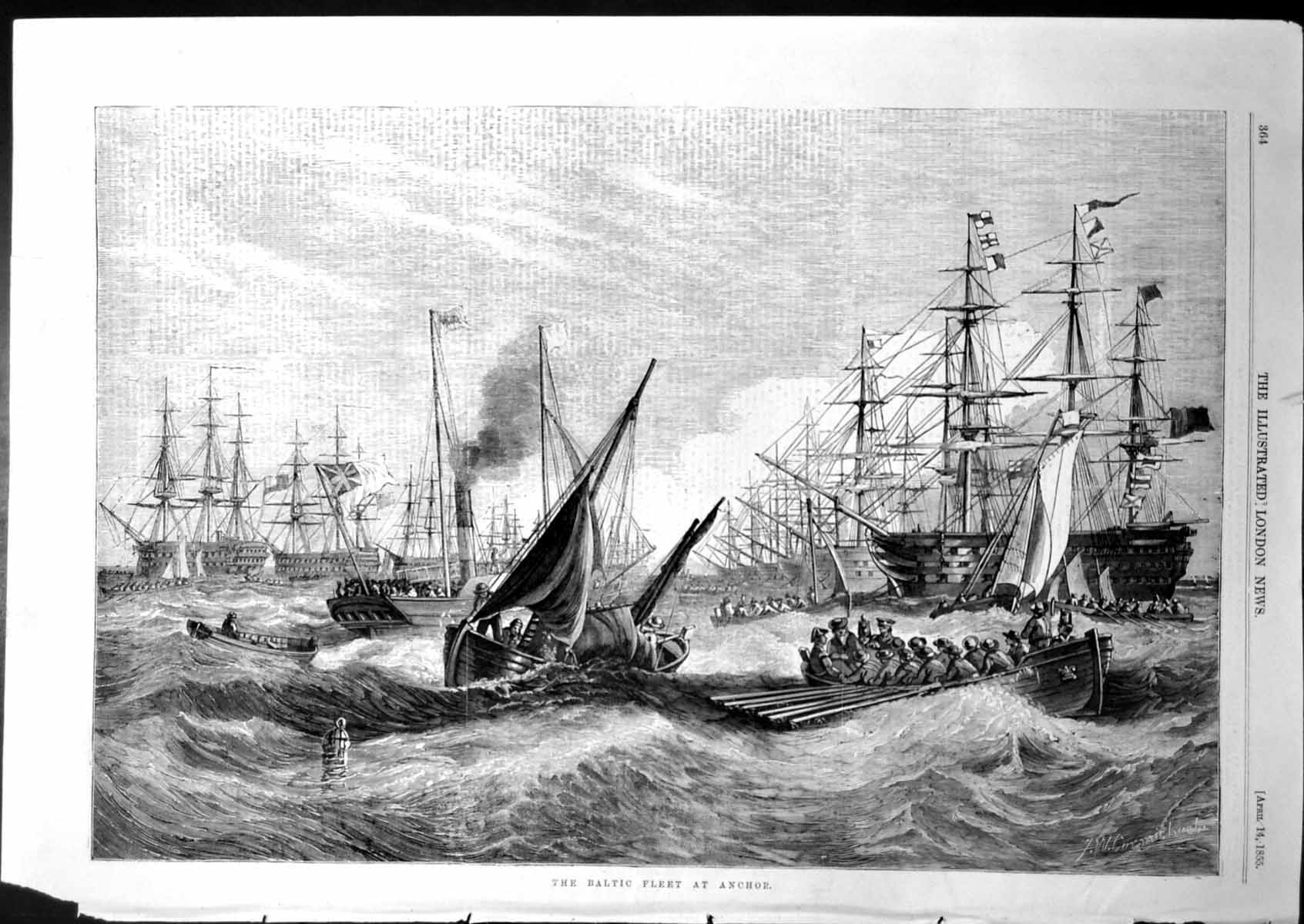 Old Antique Print Baltic Fleet Anchor Blenheim James Watt Edinburgh 1855 19th
