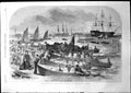 Original Old Antique Print Women Leaving The Hard Portsea For Baltic Fleet 1855