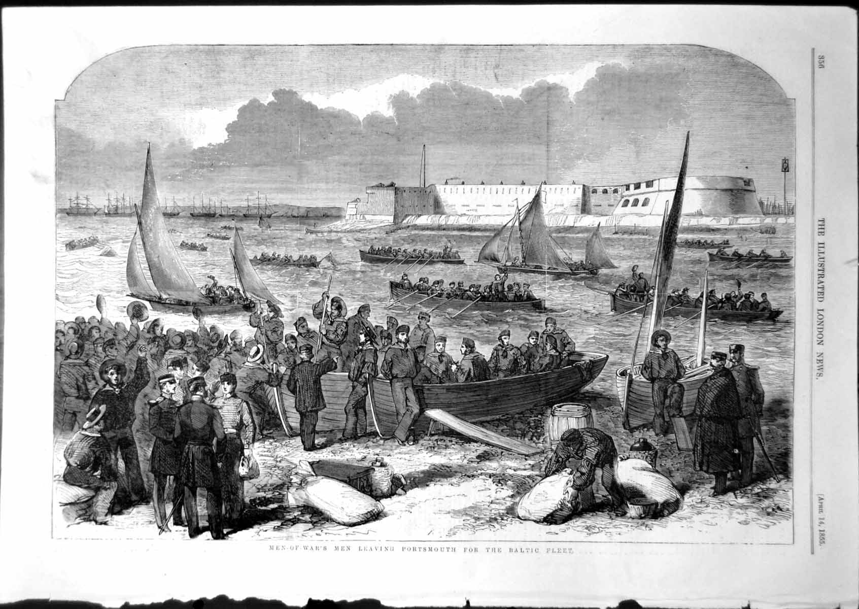 Old Antique Print Men Wars Men Leaving Portsmouth For Baltic Fleet 1855 19th