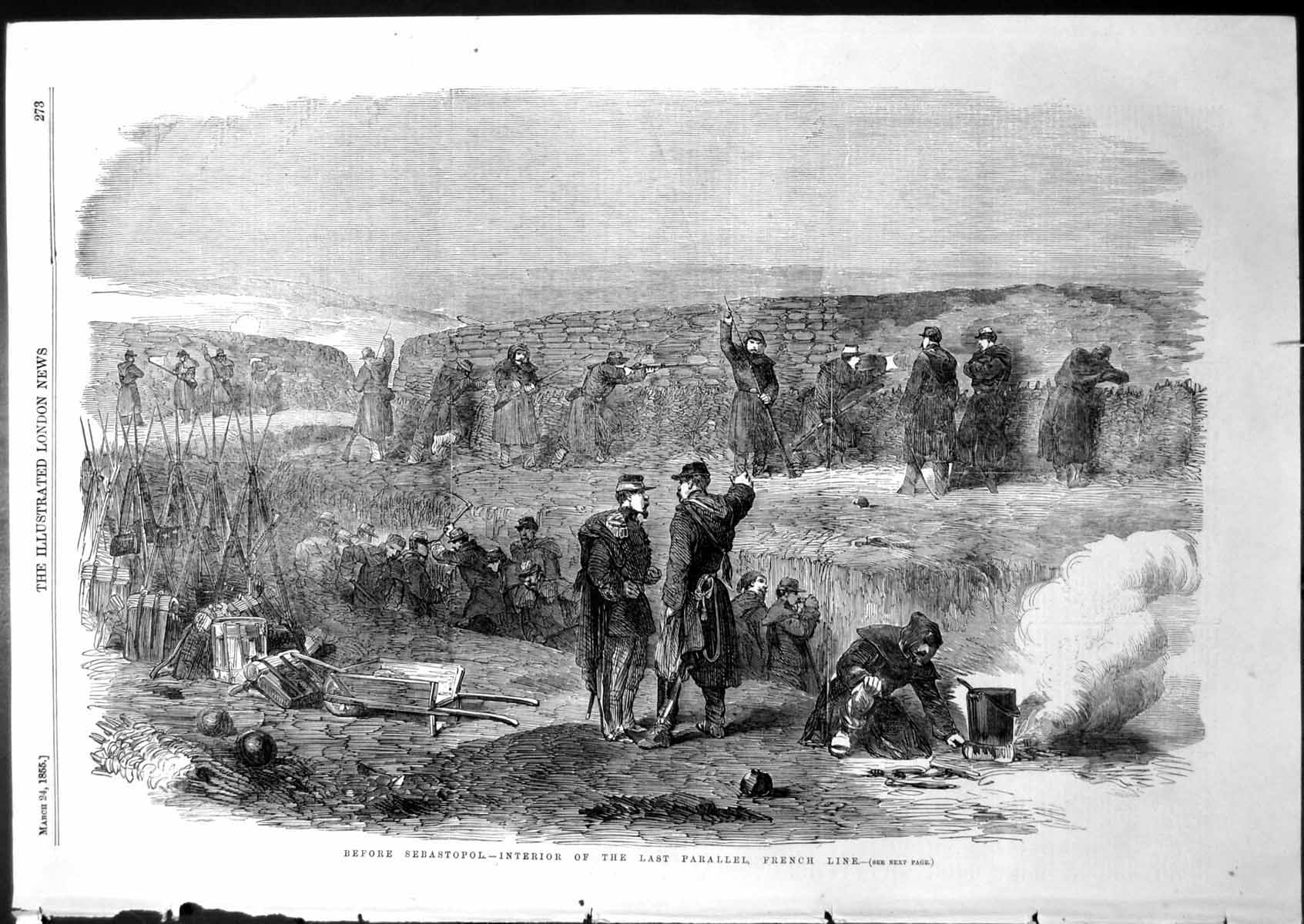 Antique Old Print Before Sebastopol Interior Last Parallel French Line 1855
