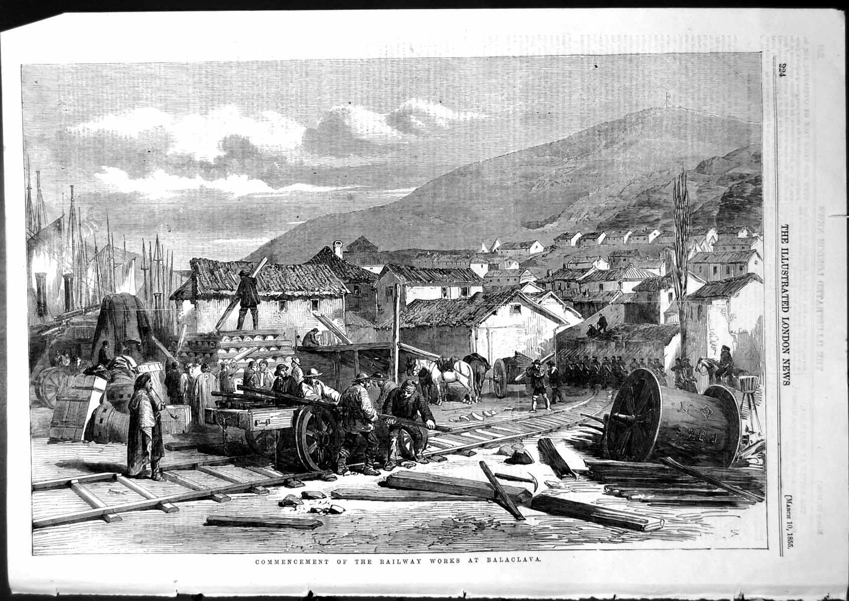 Old Antique Print Commencement Railway Works Balaclava Laying Tracks 1855 19th