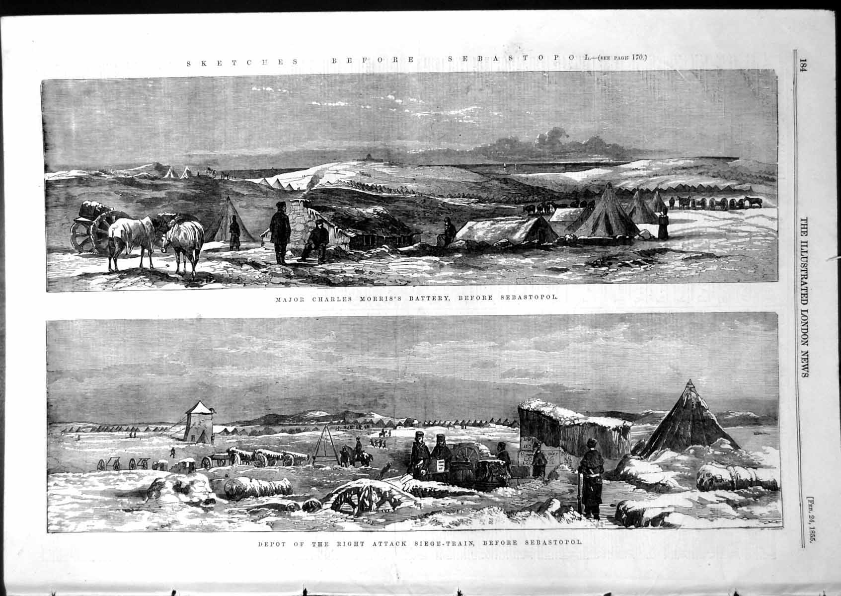 Old Print Before Sebastopol Charles Morris Battery Depot Siege Train 1855 19th