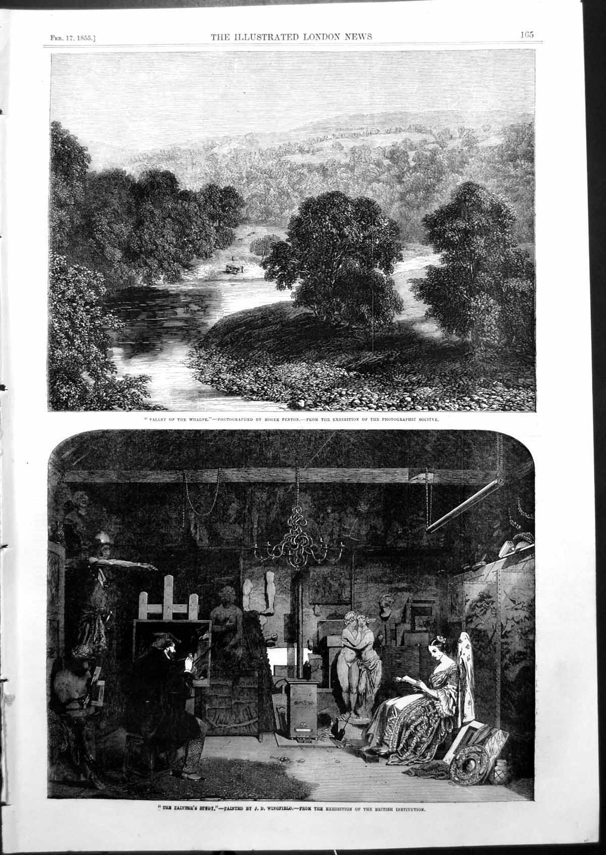 Antique Old Print Valley Wharfe Roger Fenton Painters Study J Wingfield 1855