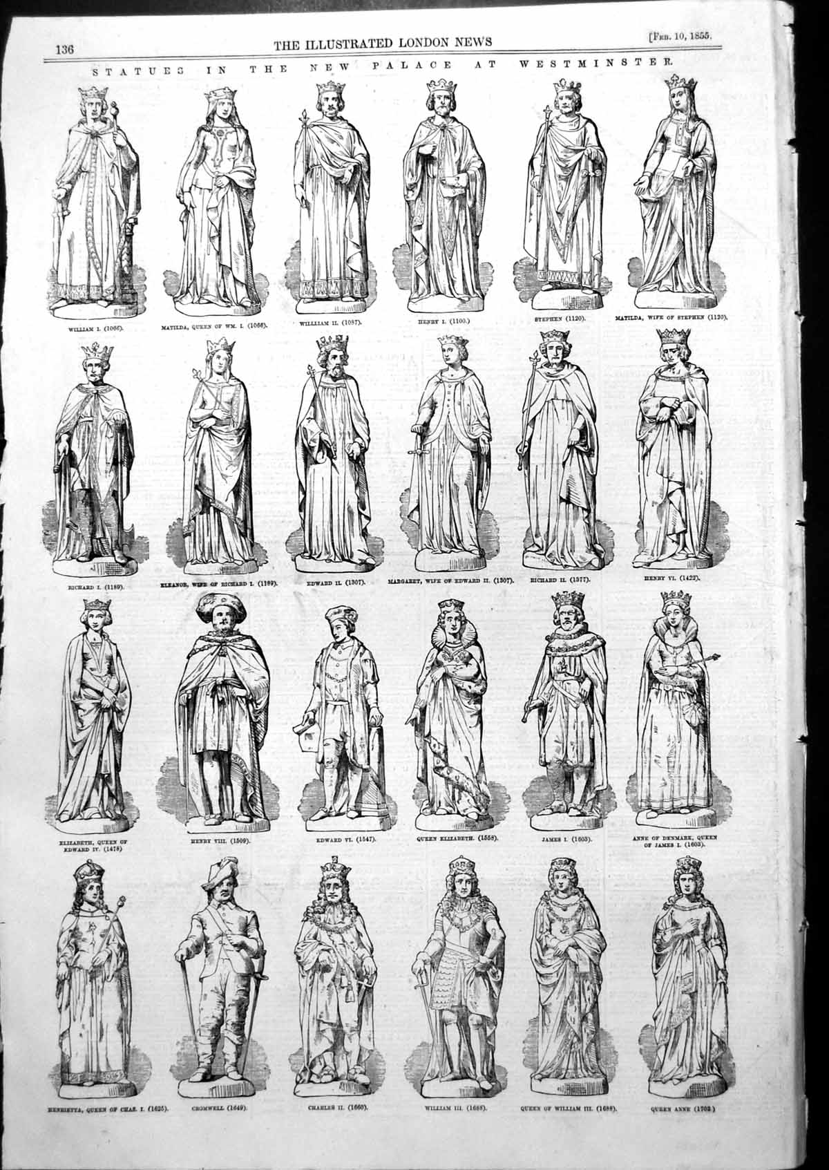Old Print Statues New Palace Westminster William 11 HenryJames1855
