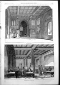Antique Old Print New House Commons Division Lobby Smoking Room 1855 Ref.2 19th