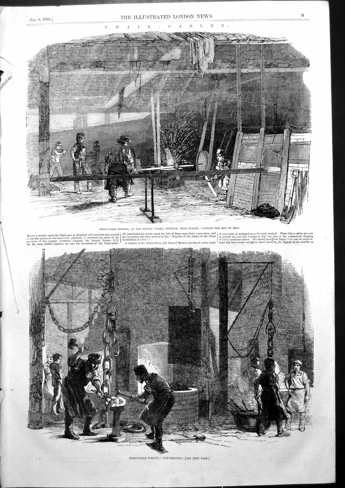 Antique Print Chain Cable Forging Side Welding Phoenix Works Tividale 1855 19th