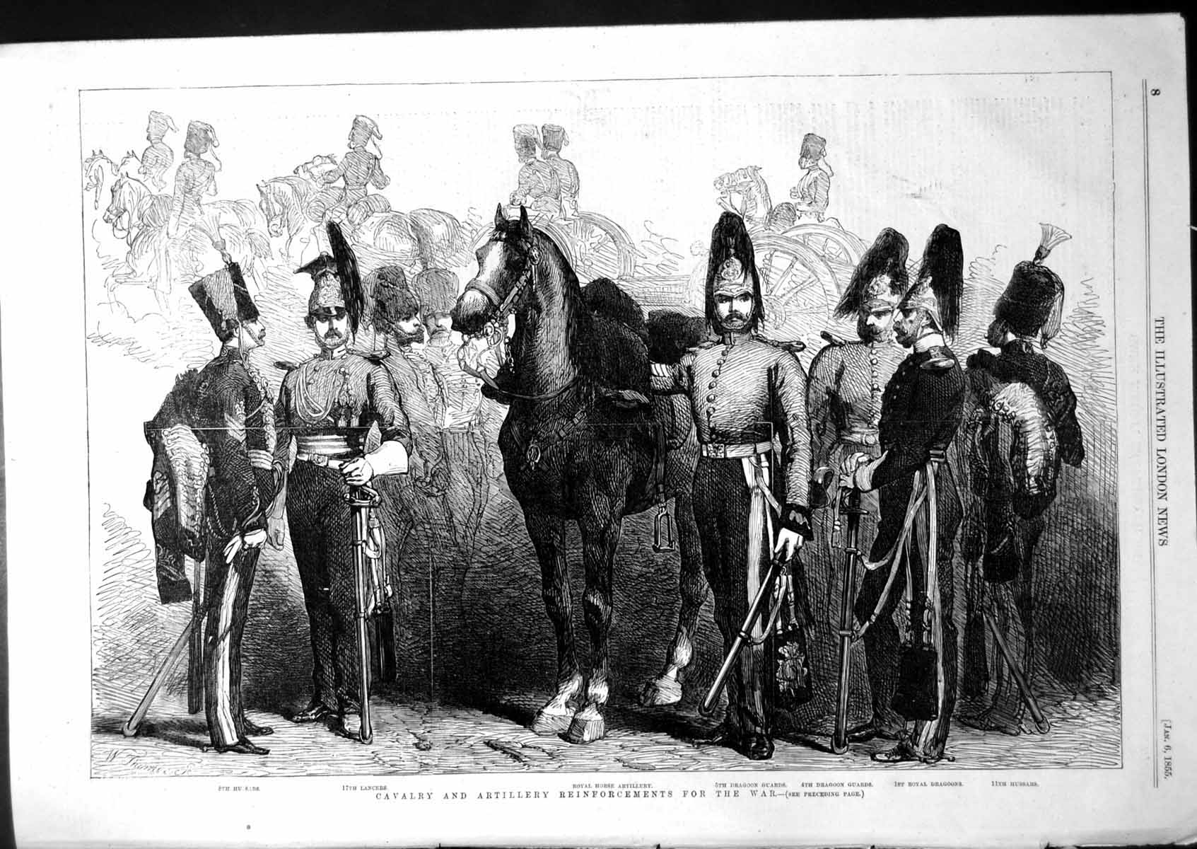 Antique Print Cavalry Artillery Reinforcements War 8Th Hussars Lancers 1855