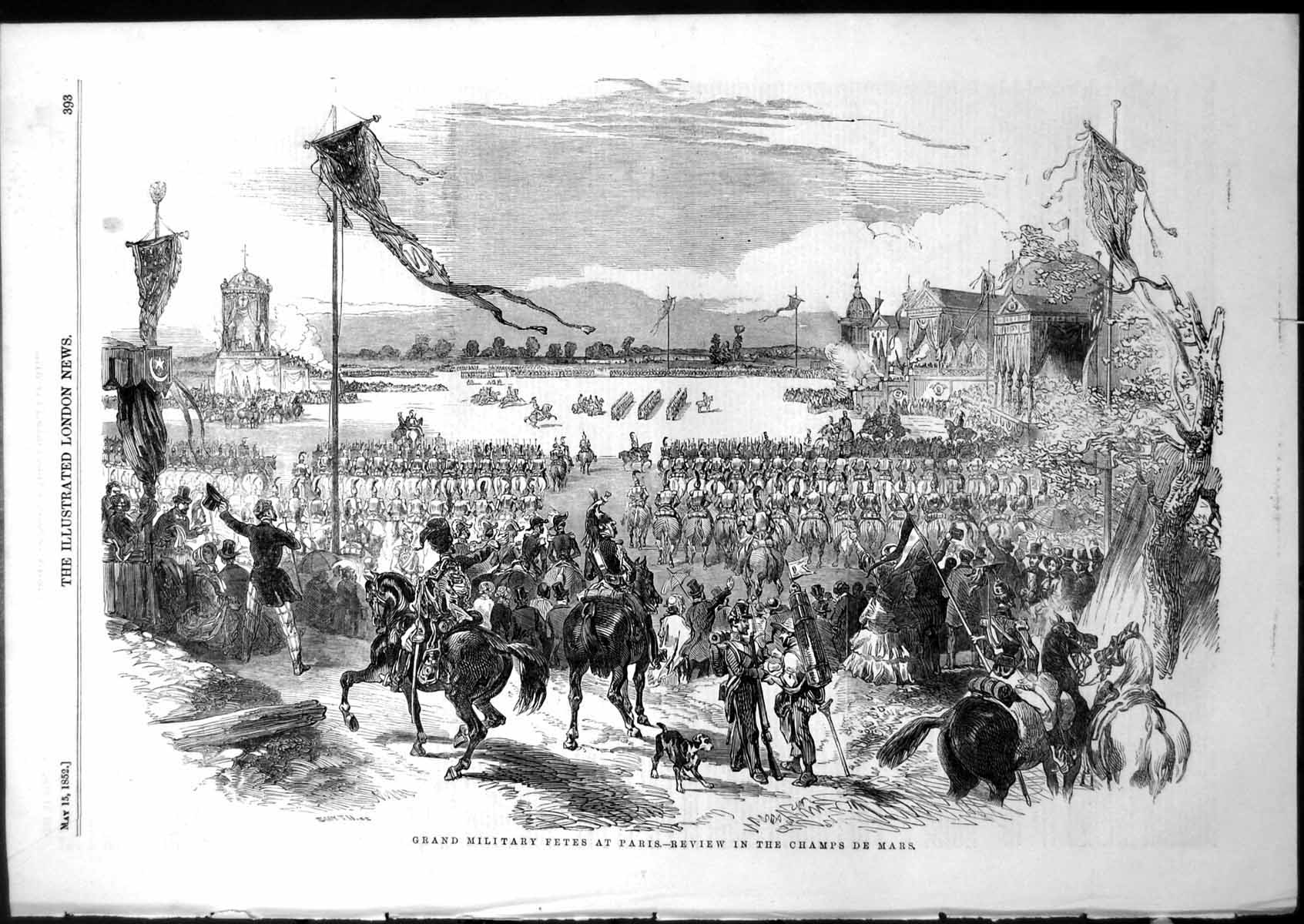 Old Antique Print Grand Military Fetes Paris Review Champs De Mars 1852 19th
