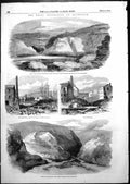 Old Antique Print Fatal Inundation Holmfirth Bilberry Reservoir Mill 1852 19th