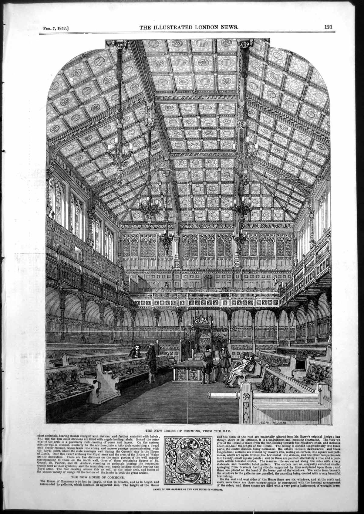 Original Old Antique Print New House Commons From Bar Panel Gallery 1852 19th