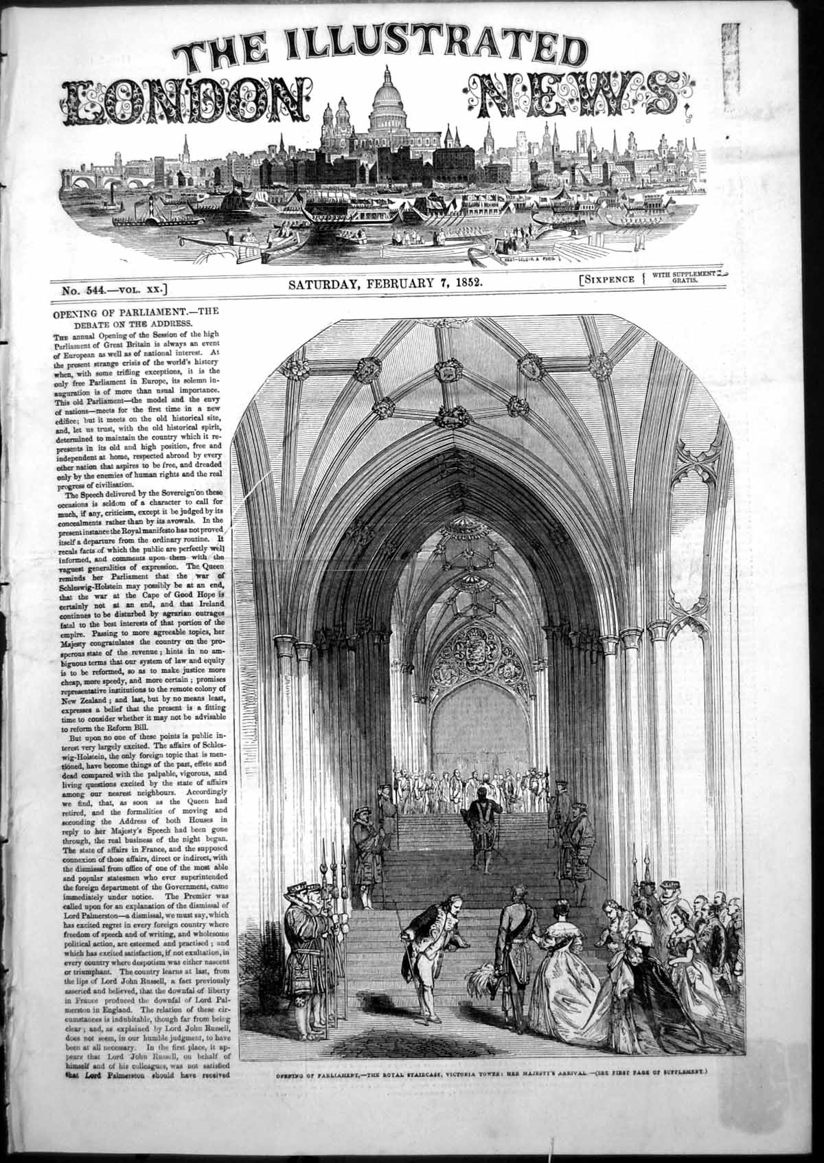 Antique Print Opening Parliament Royal Staircase Victoria Tower Queen 1852 19th