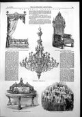 Antique Print Great Exhibition Chandelier Gothic Chair State Bedstead 1852 19th