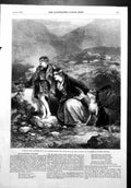 Original Old Antique Print Looking Out Fw Topham Mother Child Dog Moors 1856
